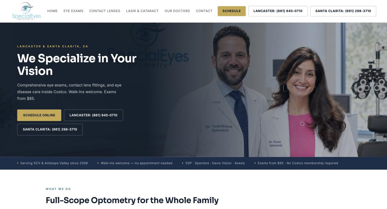 SpecialEyes Optometry — optometrist website for Lancaster and Santa Clarita, CA